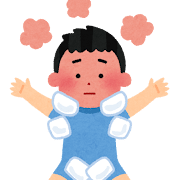 熱中症で身体を冷やす子供のイラスト