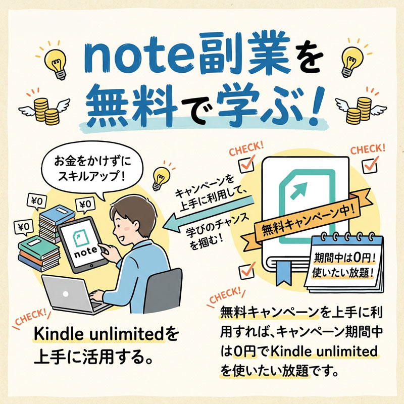 noteの副業を学ぶには Kindle Unlimitedが最適